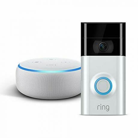 The New Echo Dot - Sandstone Fabric plus Ring Video Doorbell 2