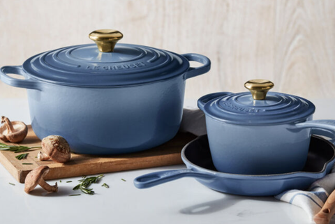 le creuset kookgerei in nieuwe blauwe kleur