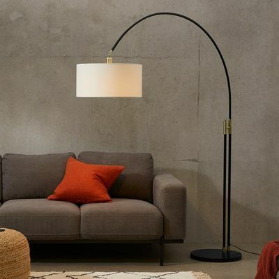 Teo staande lamp, antiek messing en wit