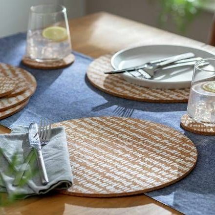 Habitat bedrukte kurken placemats en onderzetters, set van 8