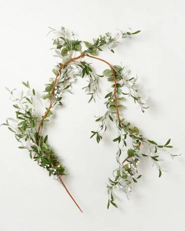Groen Blad & Witte Bloemen Kunstmatige Kerstslinger