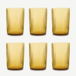 Bitz Kusintha set van 6 geribbelde bekers, 280 ml, amber gerecycled glas