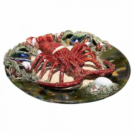 Antiek Portugees aardewerk Palissy Style Majolica Lobster Wall Dish Plate, 1900