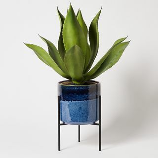 Abuo blauwe keramische plantenpot en standaard hoog