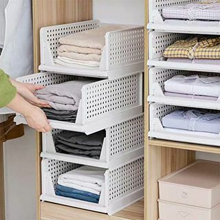 Set van 4 stapelbare opvouwbare kledingkast opbergbox organizer