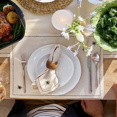 Placemats van geborduurd bijenkatoen, set van 2