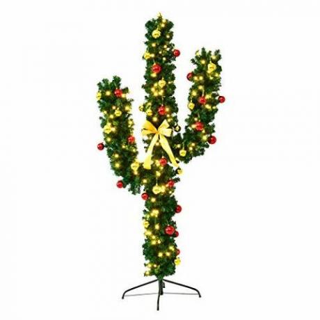 Goplus Pre-lit Kunstmatige Cactus kerstboom met LED-verlichting en bal ornamenten