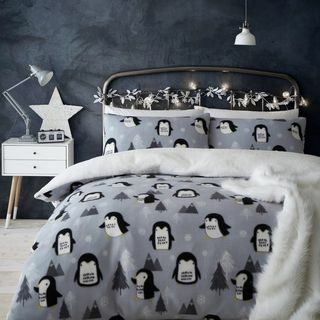 Gezellige kerstdekbedovertrek met pinguïns van fleece