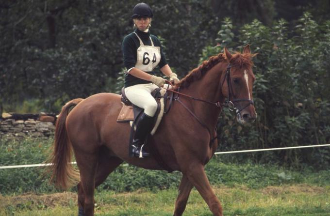 verenigd koninkrijk 01 januari prinses anne berijdt haar paard tijdens een paardenproefevenement omstreeks 1970 foto door tim graham fotobibliotheek via getty images