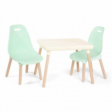 Mint en ivoorkleurige kindertafel en stoelenset