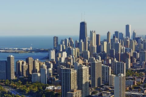 luchtfoto stadsgezicht van Chicago en Lake Michigan