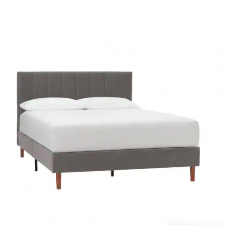 Warrenton houtskoolgrijs gestoffeerd queensize bed met kanaaltufting