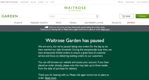 Waitrose Garden-website is onderbroken