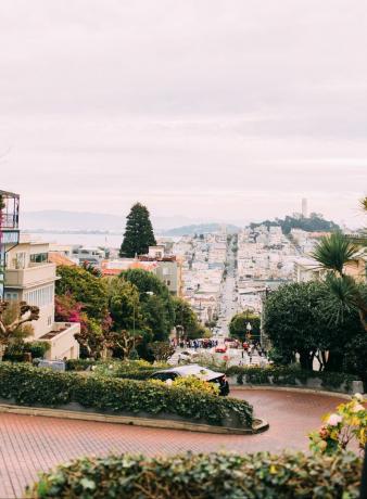 Lombard Street van bovenaf in San Francisco, Californië, Verenigde Staten